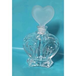 Vintage Art Glass Perfume Bottle, Vanity Decor, Frosted Heart Glass Stopper